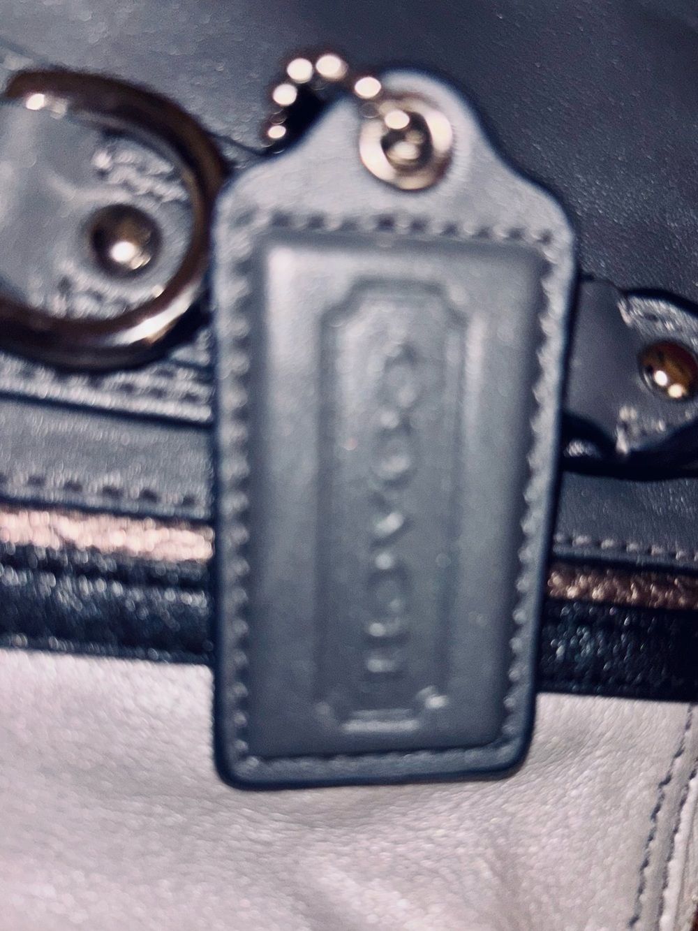 Coach Two-Tone Gray & Cream Shoulder Bag with Dark Trim - Picture 6 of 6